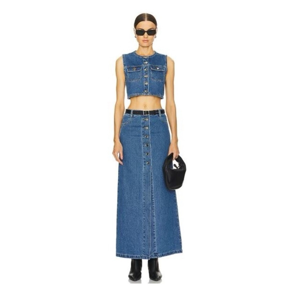 Ronny Kobo Makena Skirt Indigo Wash Denim Button Fly 100% Cotton Size Small Nwt